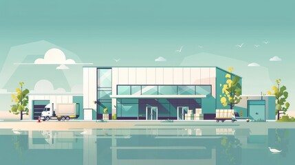 Sticker - Modern Warehouse Building Illustration