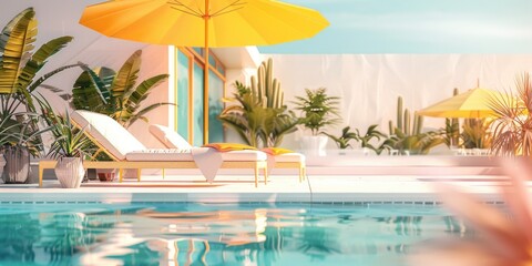 Wall Mural - Yellow Umbrella by Swimming Pool