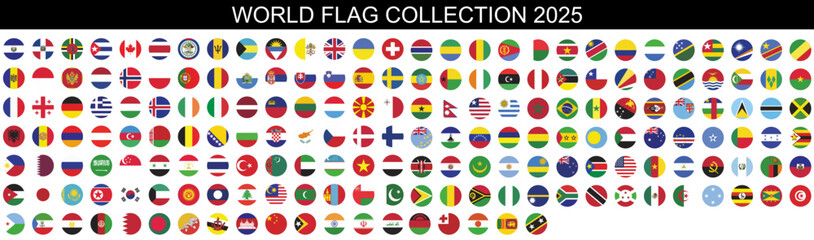 World flag collection 2025. All countries flag buttons isolated on transparent background