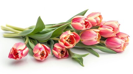 Sticker - Tulips bunch isolated on white background with text