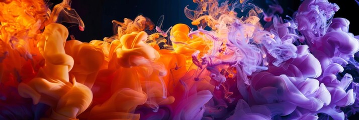 Wall Mural - vibrant and captivating ink swirls displaying beautiful colors in orange and purple shades