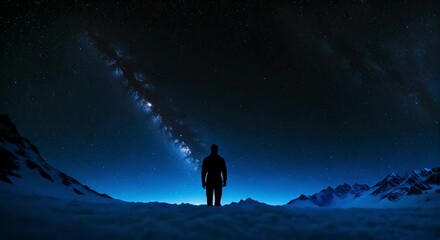 Wall Mural - Man Against the Backdrop of Glowing Blue Outer Space