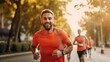 © Boomanoid - Man smiling while running in a marathon