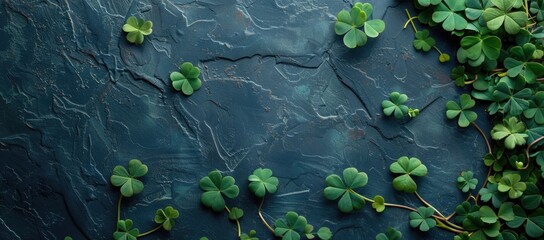 Sticker - Green clover leaves on blue background