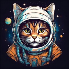 Poster - cat astronaut logo t-shirt design illustration