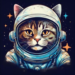 Wall Mural - cat astronaut logo t-shirt design illustration