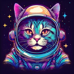 Poster - cat astronaut logo t-shirt design illustration