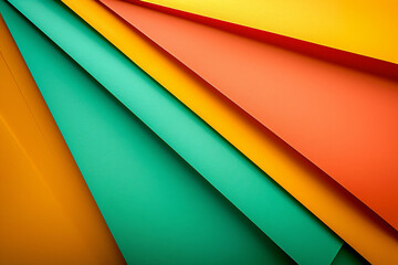 Poster - Photo of abstract green, orange and yellow paper background for design. Flat lay top view of empty copy space banner template.
