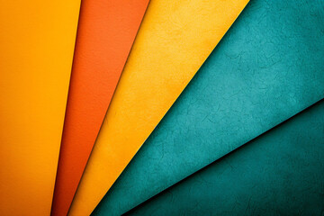 Poster - Photo of abstract green, orange and yellow paper background for design. Flat lay top view of empty copy space banner template.