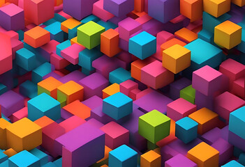 Abstract rainbow cubic background. Abstract background of colorful rainbow cubes. Rainbow cubes background. Rainbow color cubes pattern. Abstract geometric background. 3d