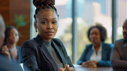 Wall Mural - Black business woman leading a group of colleagues in a meeting