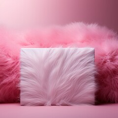 White square in front of two fluffy pink fur mounds.  Perfect for product placement or a minimalist background.