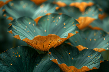 Wall Mural -  Macro shot of water droplets on green leaves.