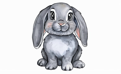 Canvas Print - A cute gray bunny in a soft watercolor style, perfect for a charming greeting card to brighten anyones day.