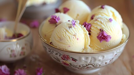 Poster - ice cream dessert with flower decorations 