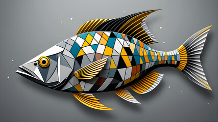 Wall Mural - illustration of fish with geometric ornament. exotic fish