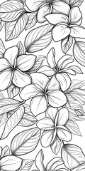 Wall Mural - Black and White Line Art Illustration of Flowers and Leaves