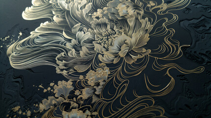 elegant floral patterns with gold and silver accents on a dark background creating a luxurious and intricate design