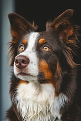 Poster - A brown and white dog sitting in front of a window