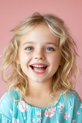 Sticker - A little girl with blonde hair and blue eyes smiles at the camera.