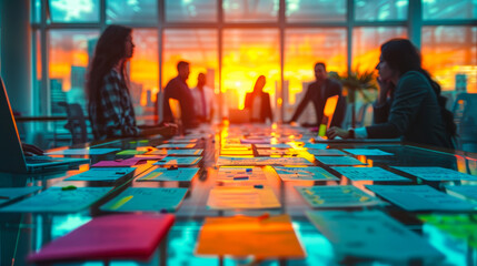 Poster - Collaborative Business Strategy Workshop at Sunset with Professionals Brainstorming in Modern Conference Room