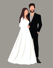 wedding couple illustration for save the date and wedding e-invite cards