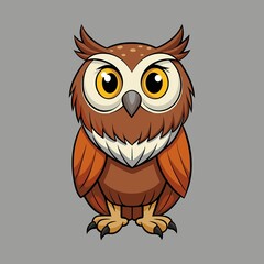 Sticker - owl, bird, cartoon, animal, illustration, vector, cute, nature, character, wing, feather, brown, icon, beak, eyes, drawing, art, wise, design, night, monster, funny, branch, fun, clipart