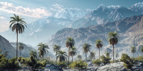 Poster - Palm Trees Mountain Range