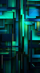 Digital blue and green 3d geometric abstract graphic poster background