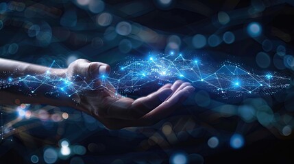 Poster - Hand Holding a Glowing Digital Network of Interconnected Points