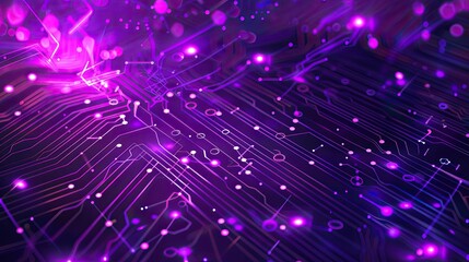Poster - Abstract Purple Circuit Board with Glowing Lines and Dots