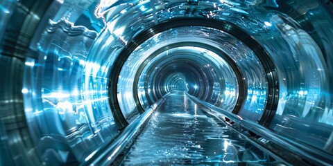 Poster - A Futuristic HighTech Tunnel with a captivating Blue Glow and a Sleek, modern Design