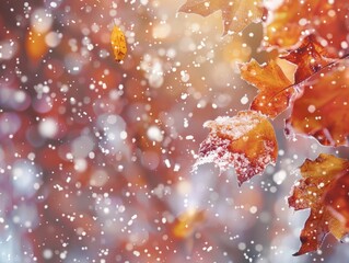 Canvas Print - Close-up of leaves in snow