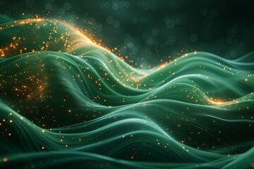 Canvas Print - Background of green wave with lots of orange sequins on it