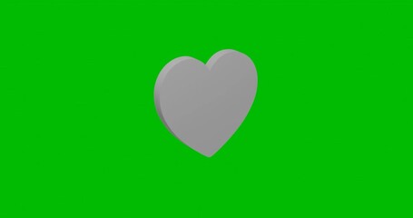 Poster - Animation of rotation of a white heart with shadow. Simple and complex rotation. Seamless looped 4k animation on green chroma key background