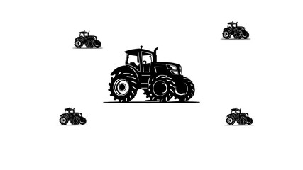 Poster - Zoom in and out animation the tractor symbol. Large black symbol in the center and four small symbols around. Seamless looped 4k animation on white background