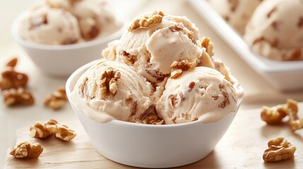 Indulge in this delightful ice cream, where the smooth and creamy base is adorned with the crunchiness of walnuts and the sweetness of rich caramel.