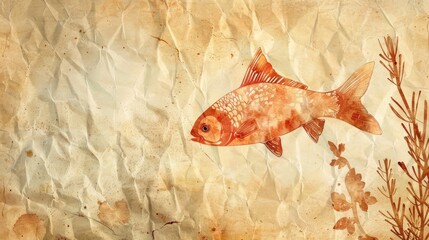 Illustration of fish swimming in aged paper background