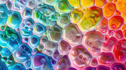 Poster - Iridescent rubber sheets in colorful cellular formations