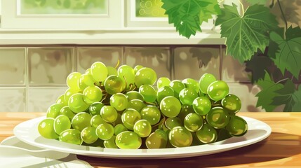 Aufkleber - Juicy green grapes on a white plate