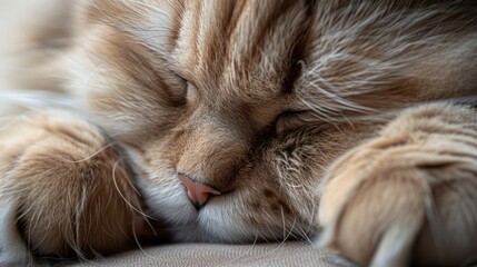 Canvas Print - Persian cat sleeping with copy space and cat paws in focus