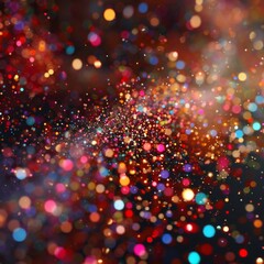 Wall Mural - Flying particles and sprinkles background, exploding confetti, shiny shimmering carnival, glittering dust bokeh