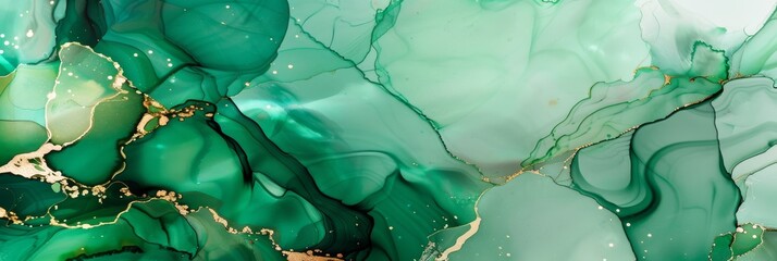 Wall Mural - this abstract artwork features mesmerizing green hues in fluid alcohol ink, highlighted by exquisite