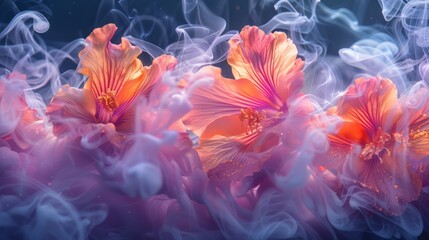 Wall Mural - Experience the Vibrant Floral Elegance captured beautifully in an Ethereal Smoke composition