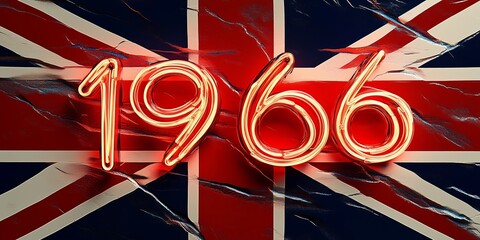 1966 Neon Lights on Union Jack Flag: Vibrant British Heritage Display