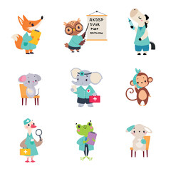 Poster - Animal Work in Ambulance and Hospital Vector Set