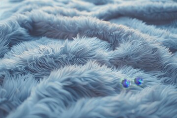 Wall Mural - A detailed view of a cozy blue fluffy blanket, showcasing its soft texture and inviting warmth, Fuzzy and warm fur that gives a comforting feeling