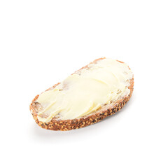 Wall Mural - Bread slice with fresh butter on white background