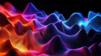 Wall Mural - Multi-colored 3D waveforms on a dark background, evoking energy and motion.