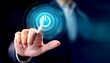 © miss[SIRI] - A business professional activates a digital power button, symbolizing innovation and technology in a modern workplace.